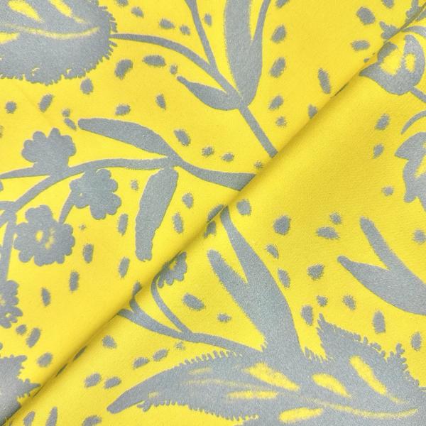 Coupon de tissu en viscose et élasthanne jaune a motif gris 1,50m ou 3m x 1,40m