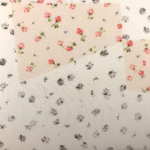 Coupon de tissu en voile de coton fleuri sur fond beige et rose 1,50m ou 3m x 1,40m