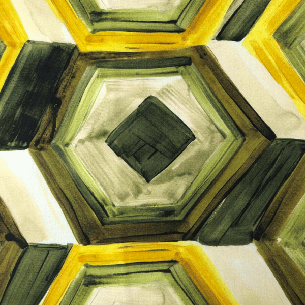 Coupon de tissu en voile de soie motifs abstraits dans les tons de jaune et vert 1,50m ou 3m x 1,40m