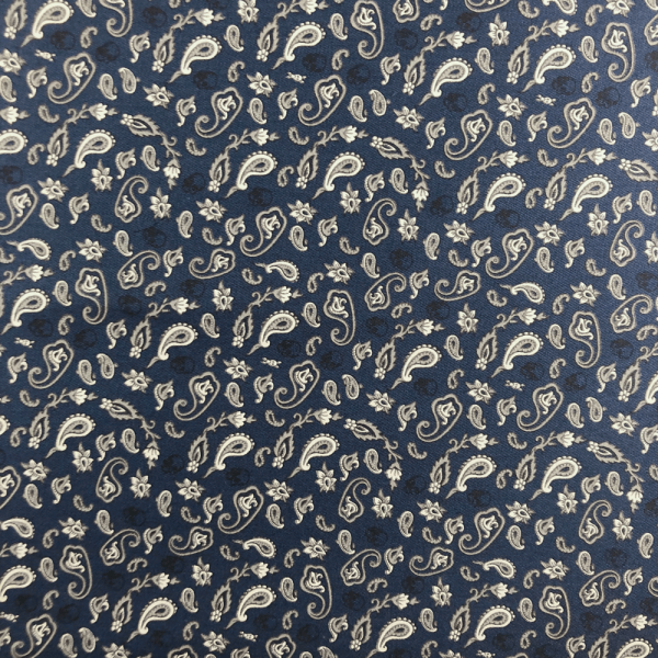 Coupon de tissu en toile de coton à motifs cachemire sur fond marine 1,50m ou 3m x 1,40m