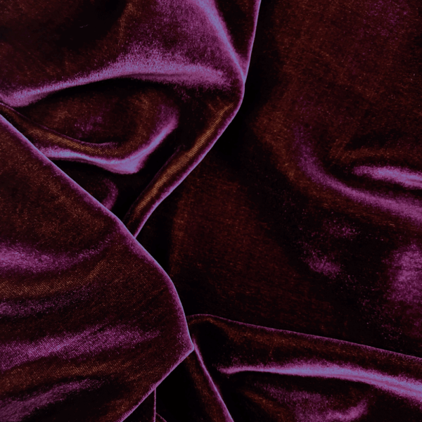 Coupon de tissu velours en viscose et soie violet foncé reflets jaunes 1.50 ou 3m x 1,40m