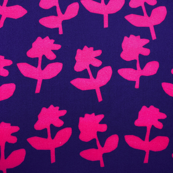 Coupon de tissu en toile de viscose motifs fleurs abstrait rose et violet 1,50m ou 3m x 1,40m